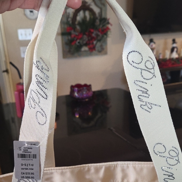 PINK Victoria's Secret Bling Tote Bag Cream NWT - Picture 4 of 9